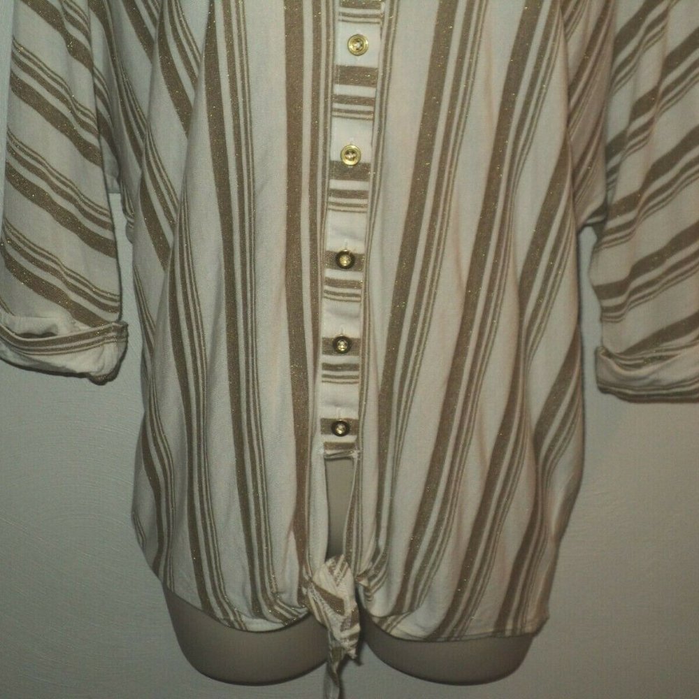 bebe Top Sz XS Oversized Ivory & Gold Metallic - Picture 3 of 5